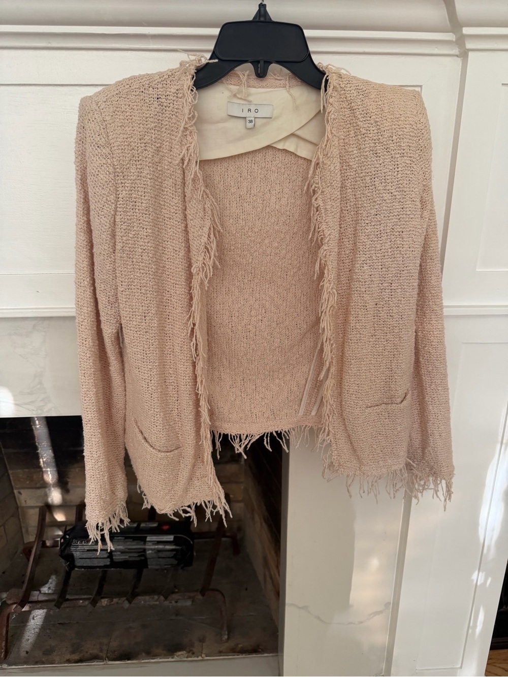 IRO Shavani Pink Fringe Open-Front Knit jacket